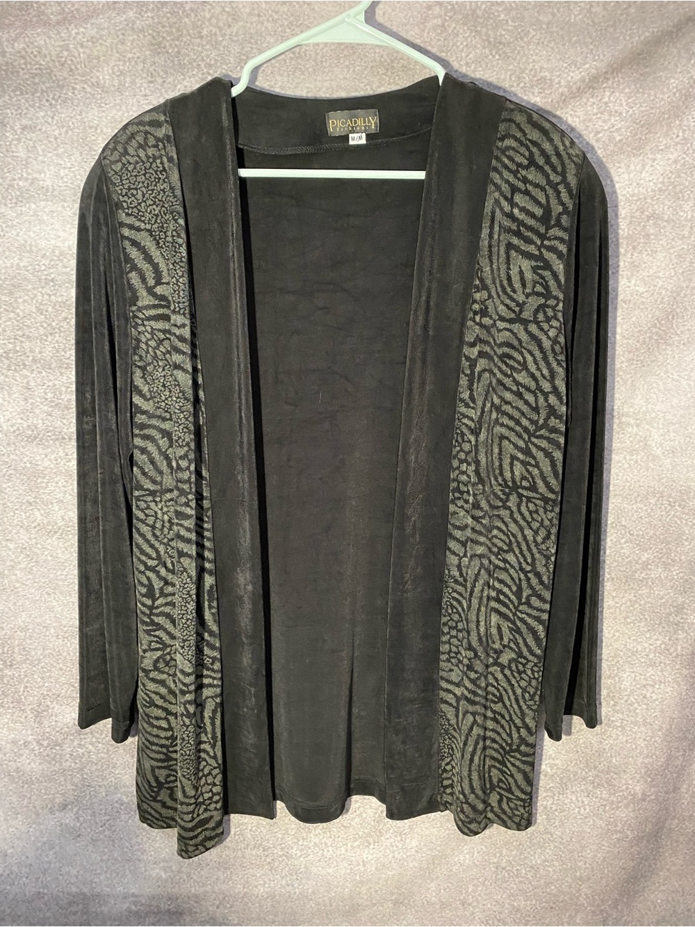 Picadilly Fashions Cardigan Medium Womens Open Front Slinky Zebra Animal Print